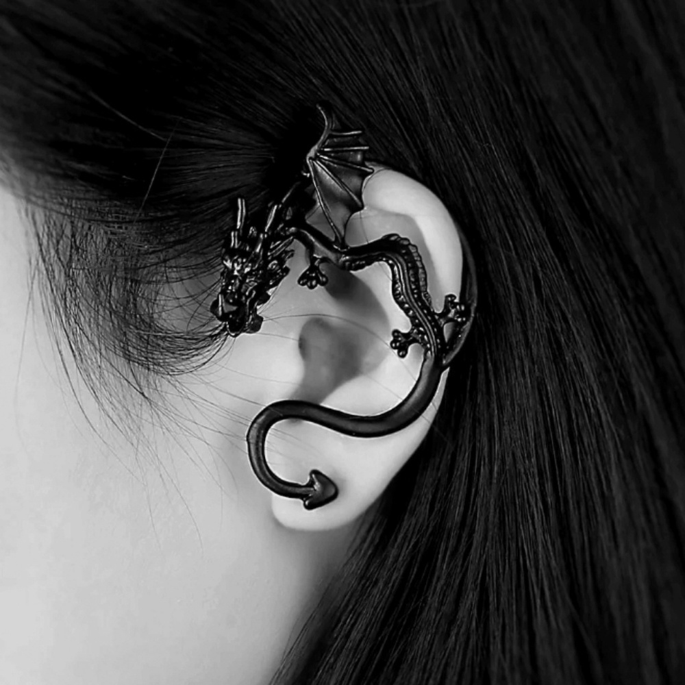 Antique Gold Bronze Dragon Ear Cuff Wrap Earring - Picture 5 of 5